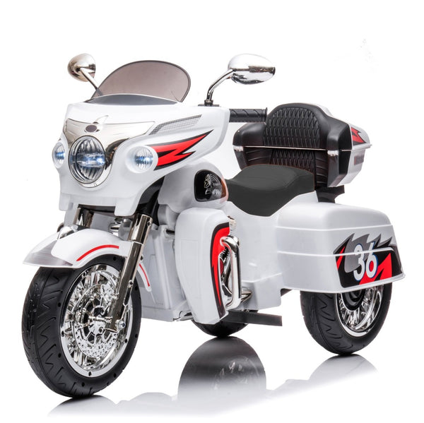 English Elm 12v Kids Electric Ride on Motorcycle with Led Lights Bluetooth Music and Storage Trunk White W1760P237293