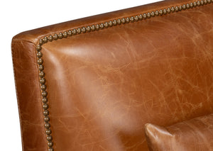 Sarreid Dimity Distilled Leather Chair - Luxurious Cuba Brown With Antique Brass Nail Heads & Wood Accents Brown  54055