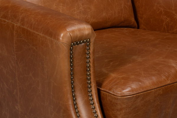 Sarreid Dimity Distilled Leather Chair - Luxurious Cuba Brown With Antique Brass Nail Heads & Wood Accents Brown  54055
