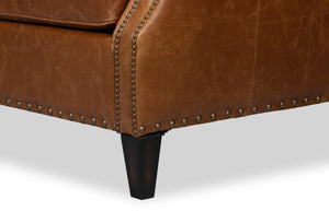 Sarreid Dimity Distilled Leather Chair - Luxurious Cuba Brown With Antique Brass Nail Heads & Wood Accents Brown  54055