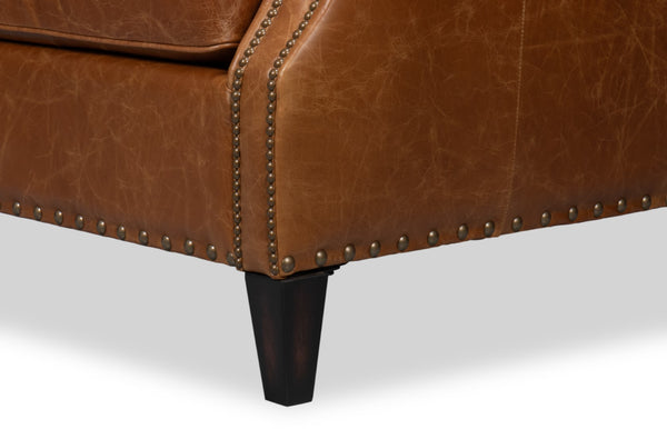 Sarreid Dimity Distilled Leather Chair - Luxurious Cuba Brown With Antique Brass Nail Heads & Wood Accents Brown  54055