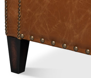 Sarreid Dimity Distilled Leather Chair - Luxurious Cuba Brown With Antique Brass Nail Heads & Wood Accents Brown  54055