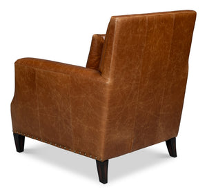Sarreid Dimity Distilled Leather Chair - Luxurious Cuba Brown With Antique Brass Nail Heads & Wood Accents Brown  54055