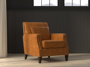 Sarreid Dimity Distilled Leather Chair - Luxurious Cuba Brown With Antique Brass Nail Heads & Wood Accents Brown  54055