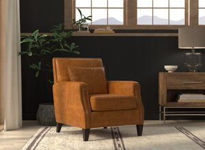 Sarreid Dimity Distilled Leather Chair - Luxurious Cuba Brown With Antique Brass Nail Heads & Wood Accents Brown  54055