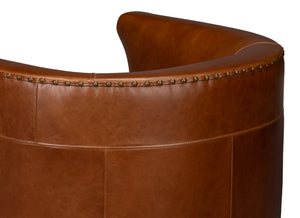 Sarreid Spencer Distilled Leather Swivel Chair With Antique Brass Nail Heads In Elegant Havana Brown Finish Brown  54056
