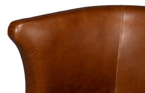 Sarreid Spencer Distilled Leather Swivel Chair With Antique Brass Nail Heads In Elegant Havana Brown Finish Brown  54056