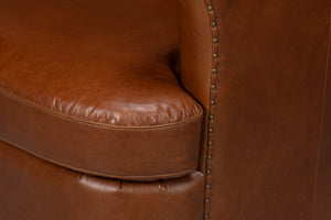 Sarreid Spencer Distilled Leather Swivel Chair With Antique Brass Nail Heads In Elegant Havana Brown Finish Brown  54056