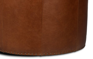 Sarreid Spencer Distilled Leather Swivel Chair With Antique Brass Nail Heads In Elegant Havana Brown Finish Brown  54056