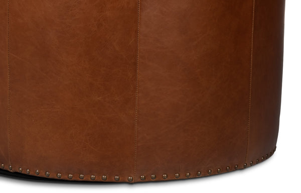 Sarreid Spencer Distilled Leather Swivel Chair With Antique Brass Nail Heads In Elegant Havana Brown Finish Brown  54056