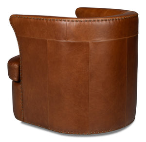 Sarreid Spencer Distilled Leather Swivel Chair With Antique Brass Nail Heads In Elegant Havana Brown Finish Brown  54056