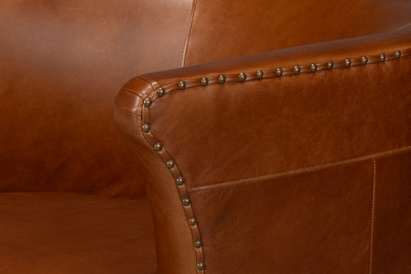 Sarreid Spencer Distilled Leather Swivel Chair With Antique Brass Nail Heads In Elegant Havana Brown Finish Brown  54056