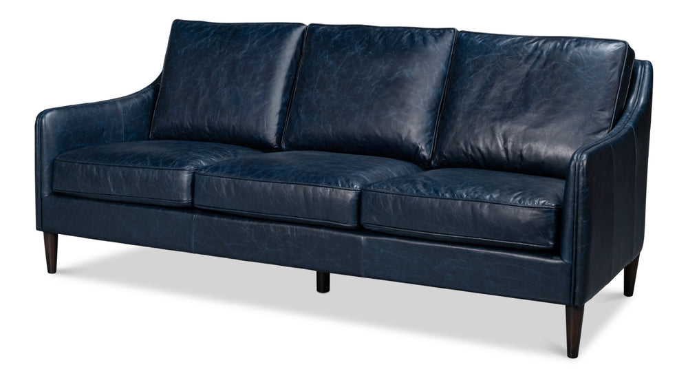Sarreid Alehandro Leather Sofa In Chateau Blue - Luxurious Comfort, Elegant Design, And Durable Craftsmanship Blue  54057