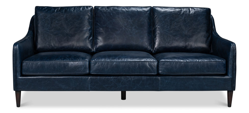 Sarreid Alehandro Leather Sofa In Chateau Blue - Luxurious Comfort, Elegant Design, And Durable Craftsmanship Blue  54057