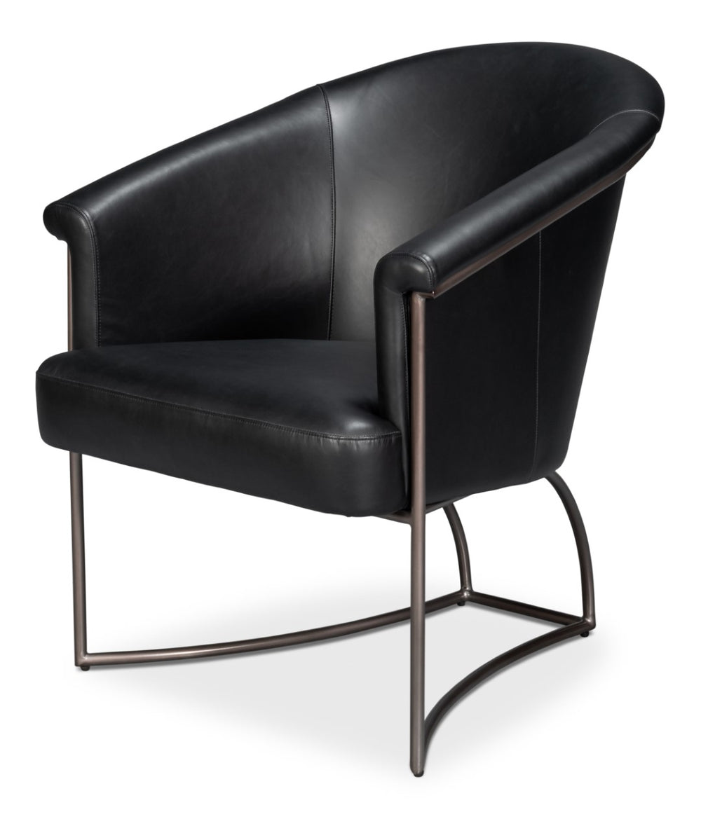 Sarreid Nagel Distilled Leather Chair - Luxurious Onyx Black Design With Sturdy Iron Frame For Style Black  54058
