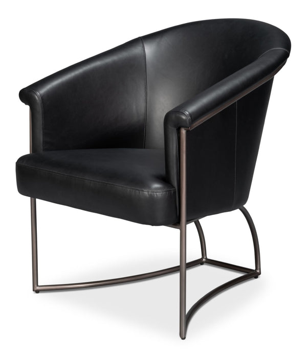 Sarreid Nagel Distilled Leather Chair - Luxurious Onyx Black Design With Sturdy Iron Frame For Style Black  54058