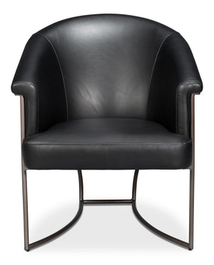 Sarreid Nagel Distilled Leather Chair - Luxurious Onyx Black Design With Sturdy Iron Frame For Style Black  54058