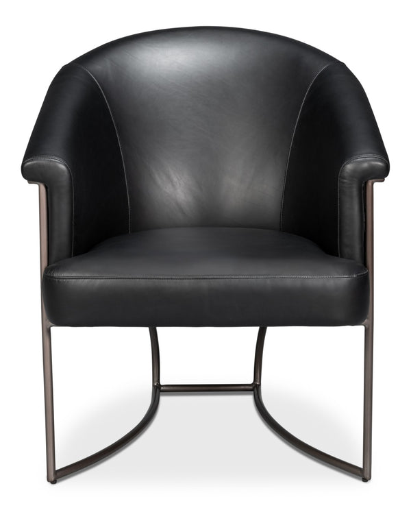 Sarreid Nagel Distilled Leather Chair - Luxurious Onyx Black Design With Sturdy Iron Frame For Style Black  54058