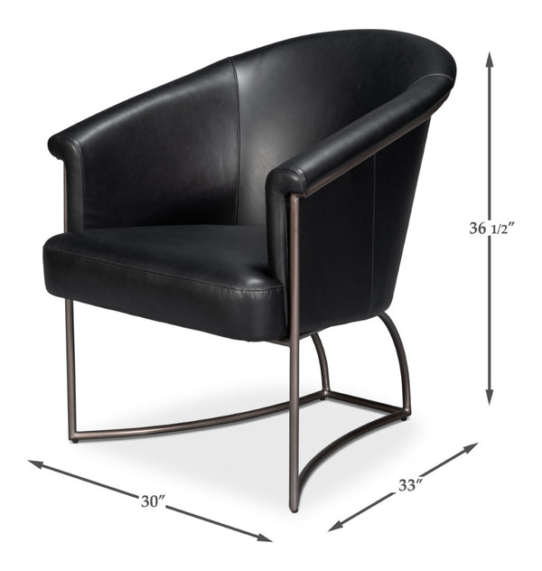 Sarreid Nagel Distilled Leather Chair - Luxurious Onyx Black Design With Sturdy Iron Frame For Style Black  54058