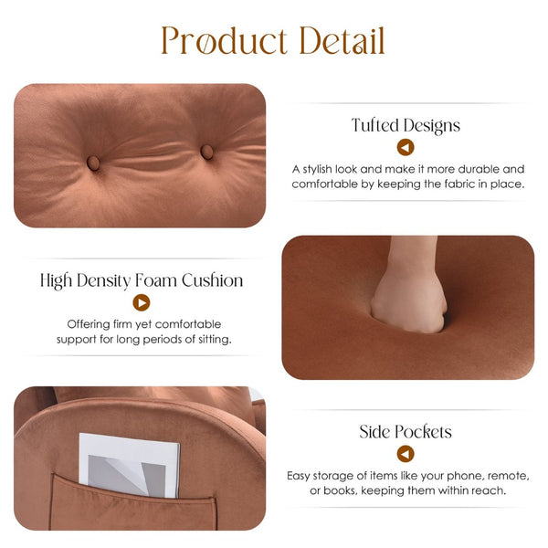 English Elm Upholstered Velvet Reclining Accent Chair with Ottoman Tufted Lounge Seating T3623P411360
