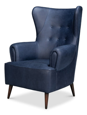 Sarreid Hightower Distilled Leather Chair In Chateau Blue Finish - Stylish Comfort For Modern Living Spaces Blue  54059
