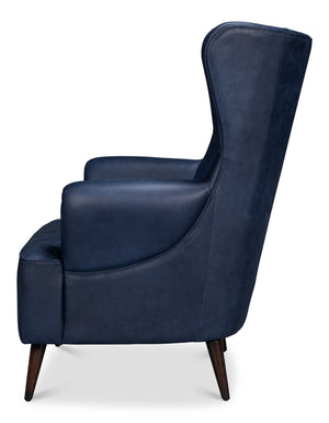 Sarreid Hightower Distilled Leather Chair In Chateau Blue Finish - Stylish Comfort For Modern Living Spaces Blue  54059