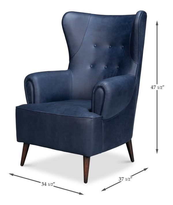 Sarreid Hightower Distilled Leather Chair In Chateau Blue Finish - Stylish Comfort For Modern Living Spaces Blue  54059