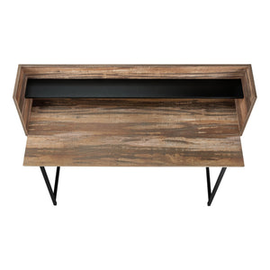 English Elm Computer Desk - Stylish Home Office Workstation With Storage Hutch, Brown Laminate & Black Metal Base B2710P219834