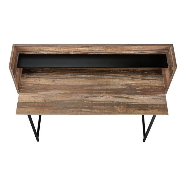 English Elm Computer Desk - Stylish Home Office Workstation With Storage Hutch, Brown Laminate & Black Metal Base B2710P219834