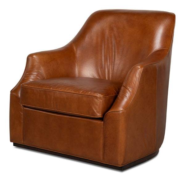 Sarreid Parrish Distilled Leather Swivel Chair - Elegant Dark Brown Finish For Stylish Comfort And Durability Brown  54060