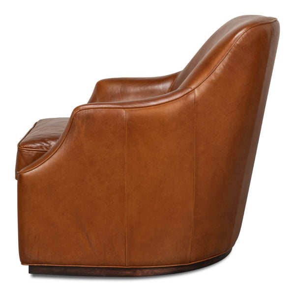 Sarreid Parrish Distilled Leather Swivel Chair - Elegant Dark Brown Finish For Stylish Comfort And Durability Brown  54060