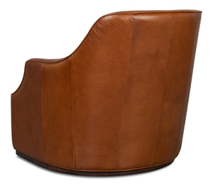Sarreid Parrish Distilled Leather Swivel Chair - Elegant Dark Brown Finish For Stylish Comfort And Durability Brown  54060
