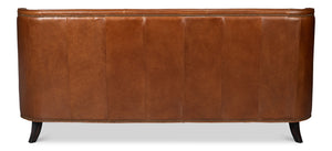 Sarreid Philipe Distilled Leather Sofa In Havana Brown With Antique Brass Nail Heads For Timeless Elegance Brown  54061