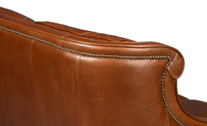 Sarreid Philipe Distilled Leather Sofa In Havana Brown With Antique Brass Nail Heads For Timeless Elegance Brown  54061