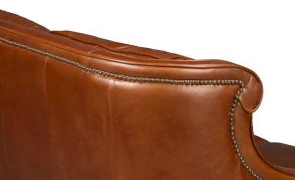 Sarreid Philipe Distilled Leather Sofa In Havana Brown With Antique Brass Nail Heads For Timeless Elegance Brown  54061