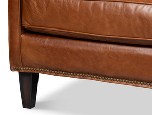 Sarreid Philipe Distilled Leather Sofa In Havana Brown With Antique Brass Nail Heads For Timeless Elegance Brown  54061