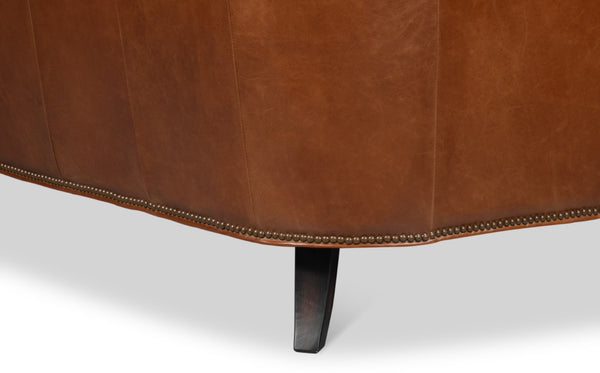 Sarreid Philipe Distilled Leather Sofa In Havana Brown With Antique Brass Nail Heads For Timeless Elegance Brown  54061