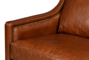 Sarreid Philipe Distilled Leather Sofa In Havana Brown With Antique Brass Nail Heads For Timeless Elegance Brown  54061
