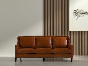 Sarreid Philipe Distilled Leather Sofa In Havana Brown With Antique Brass Nail Heads For Timeless Elegance Brown  54061