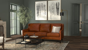 Sarreid Philipe Distilled Leather Sofa In Havana Brown With Antique Brass Nail Heads For Timeless Elegance Brown  54061
