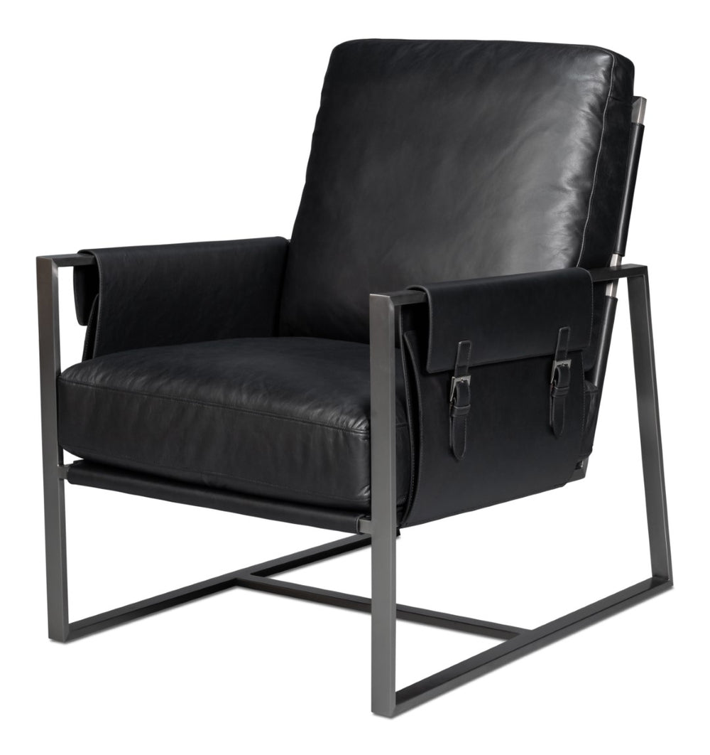 Sarreid Edmonds Onyx Black Distilled Leather Chair - Stylish Iron Frame For Modern Elegance And Comfort Black  54062