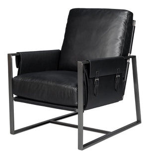 Sarreid Edmonds Onyx Black Distilled Leather Chair - Stylish Iron Frame For Modern Elegance And Comfort Black  54062
