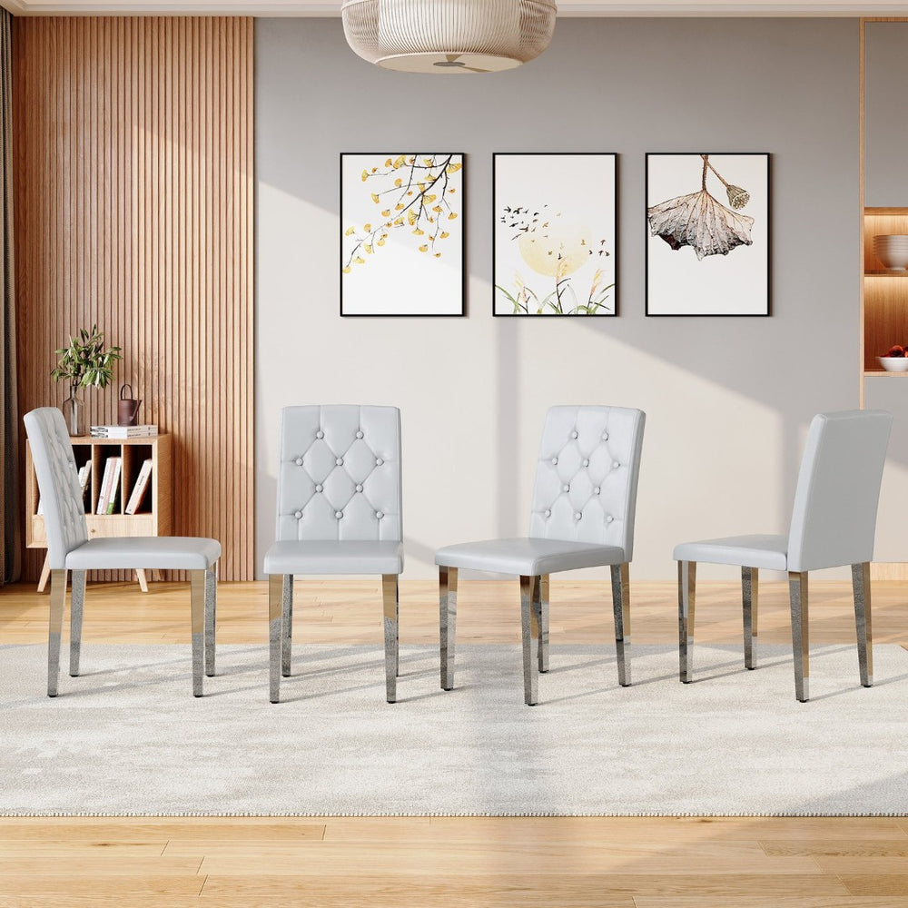 English Elm 4-piece Brown Suede Dining Chair Set with Tufted Back and Walnut Metal Legs Light Gray,Silver W1151P361184