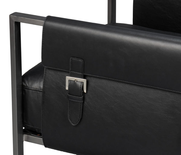 Sarreid Edmonds Onyx Black Distilled Leather Chair - Stylish Iron Frame For Modern Elegance And Comfort Black  54062