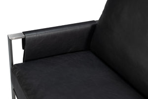 Sarreid Edmonds Onyx Black Distilled Leather Chair - Stylish Iron Frame For Modern Elegance And Comfort Black  54062