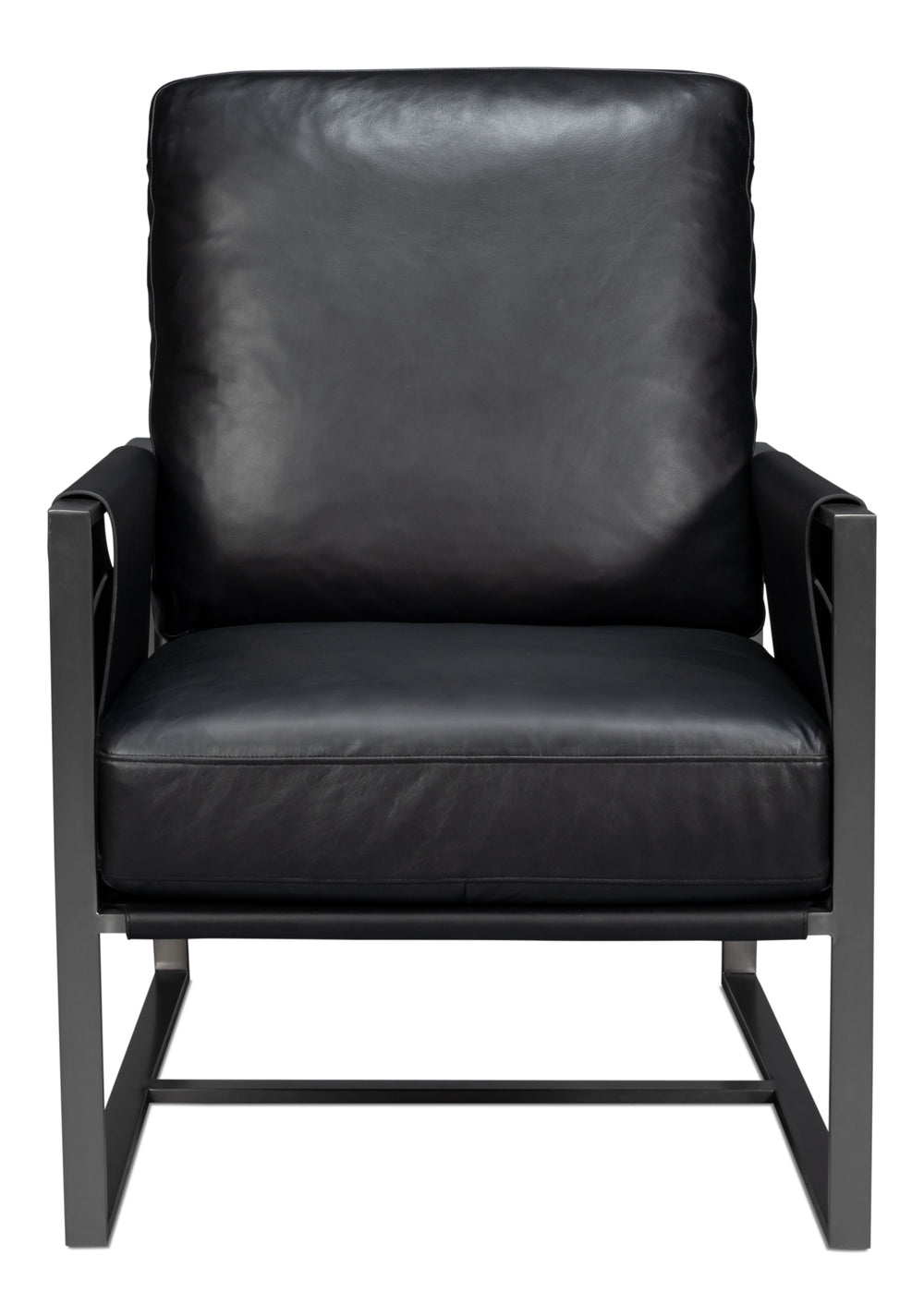 Sarreid Edmonds Onyx Black Distilled Leather Chair - Stylish Iron Frame For Modern Elegance And Comfort Black  54062