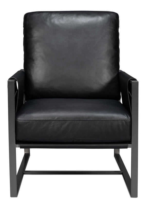 Sarreid Edmonds Onyx Black Distilled Leather Chair - Stylish Iron Frame For Modern Elegance And Comfort Black  54062
