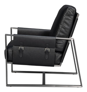 Sarreid Edmonds Onyx Black Distilled Leather Chair - Stylish Iron Frame For Modern Elegance And Comfort Black  54062