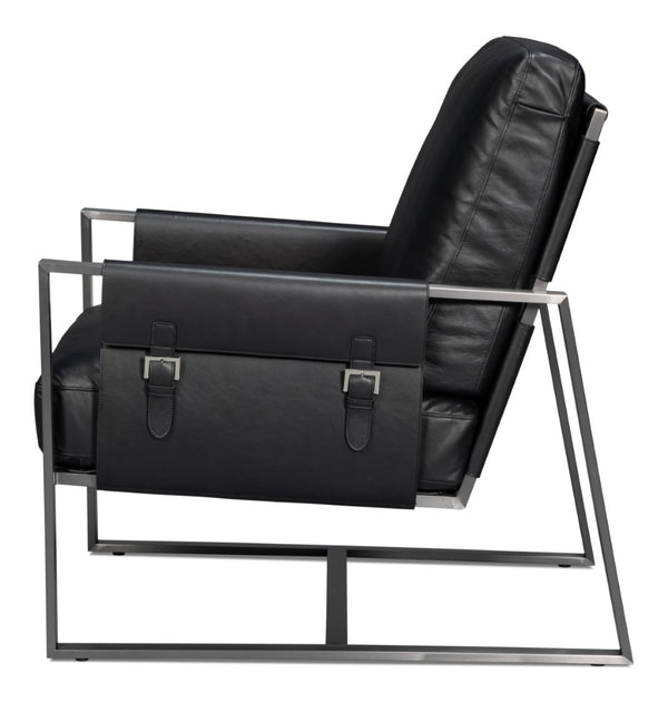 Sarreid Edmonds Onyx Black Distilled Leather Chair - Stylish Iron Frame For Modern Elegance And Comfort Black  54062