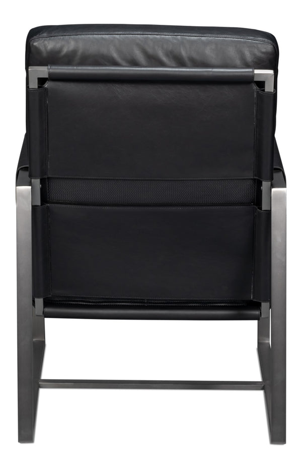 Sarreid Edmonds Onyx Black Distilled Leather Chair - Stylish Iron Frame For Modern Elegance And Comfort Black  54062